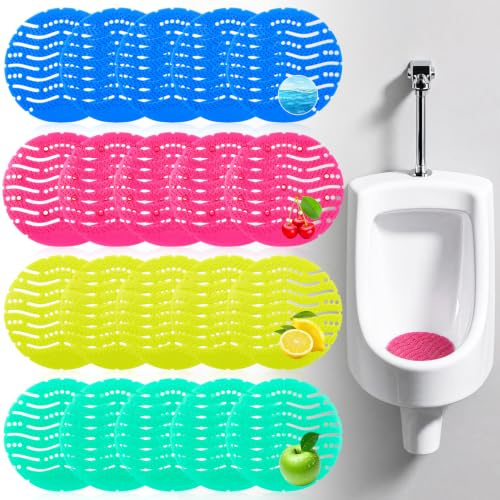 20 Piezas Colador Urinario Perfumado, Insertos Urinario WC con Aroma, Antisalpicaduras para Urinario, Ambientador Urinario, 4 Colores (Cereza, Limón, Manzana Verde, Brisa Marina)