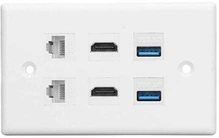 Eacam, Cat6 Ethernet och USB3.0 6-portars Väggplatta för Snygg Kabelhantering för Hem och Kontor, Hållbar Konstruktion