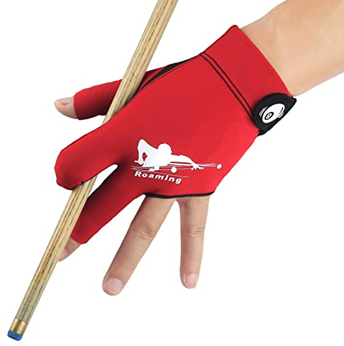 Roaming snabbtorkande andningsbara biljardskyttar Carom pool snooker kö sporthandske passar på vänster hand (röd vänster hand, L/XL)