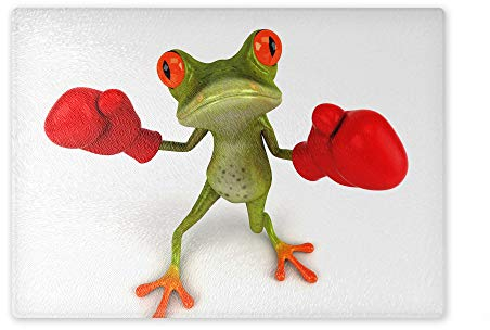 Schneidebrett/Glasschneidebrett 20x28x0,4cm - Motiv: 3D Frosch mit roten Boxhandschuhen | 02
