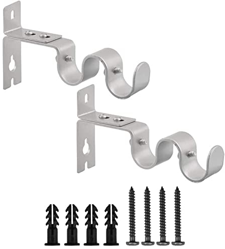 INCREWAY Gardinenstangenhalterung, 2 Stück, silberfarben, stabil, verstellbar, doppelte Gardinenstangenhalterung, Vorhanghalter, Vorhanghalter