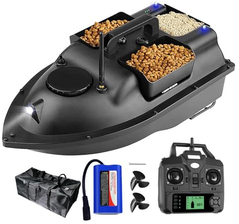 FUMENG Bateau d'appâts GPS Smart RC, Croisière Automatique Double Moteur Trois Hoppers Grand Capacité LED Night Light Bateau,12000mah