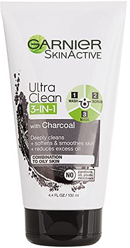 Garnier SkinActive Charcoal 3 in 1 Face Wash, Scrub and Mask, 4.4 fl. oz.