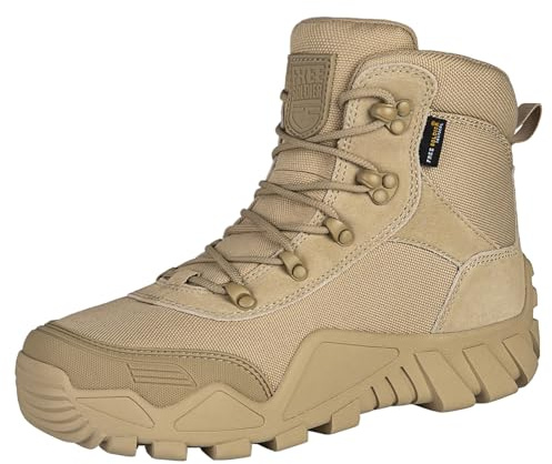 FREE SOLDIER Men's Waterproof Hiking Boots Tactical Work Boots Outdoor Lightweight Military Boots(Tan, US 10.5)