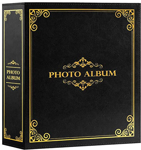 Lanpn Fotoalbum 10x15 600, Traditionell Großes XXL Kunstleder Einstecken Einsteckalbum für Hoch und Querformat Fotos Bilder Schwarz
