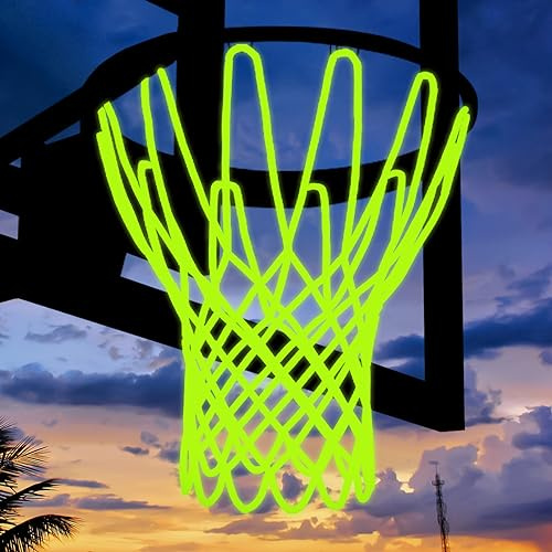 Mr Warm Basketball Net Outdoor, 2025 Upgrade All Weather Anti Whip Basketball Net Replacement -12 Loops(Fluorescent Green)