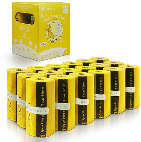 Bolsas compostable para excrementos de perros, 270 bolsas, bolsas para excrementos hechas de almidón de maíz, certificado ASTM D6400 y EN13432, sin perfume (amarillo)