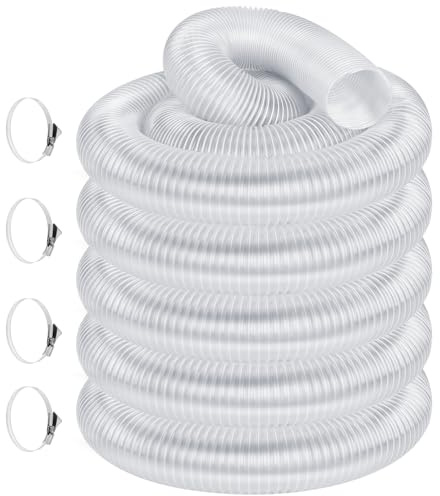 Elecoman 4 x 50' Heavy PVC Dust Collection Hose,Flexible Clear Debris and Fume Collection Hose with Stainless Steel Hose Clamps for Dust Collectors with 4 Ports, Ideal for Shop Vacuums