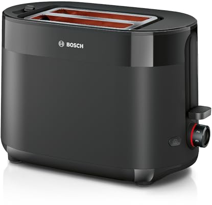 Bosch MyMoment Delight TAT2M123GB - Compact 2-Slice Toaster with Reheat/Defrost, Integrated Bun Warmer, Auto Shut-Off, High Lift and Crumb Tray, in Matte Black