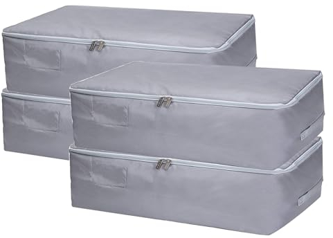 JMIATRY 4 Pack Underbed Storage Boxes with Lid, 50L Foldable Underbed Storage Bags with Handles and Zips, Large Clothes Moving Bag for Quilts, Clothes, Blankets and Bedding