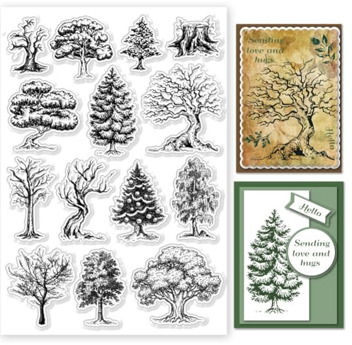 GLOBLELAND Nature Woods Trees Clear Stamps - Unmounted Rubber Stamp for DIY Scrapbooking, Photo Album, Decorative Cards - 8.27x5.83 inch