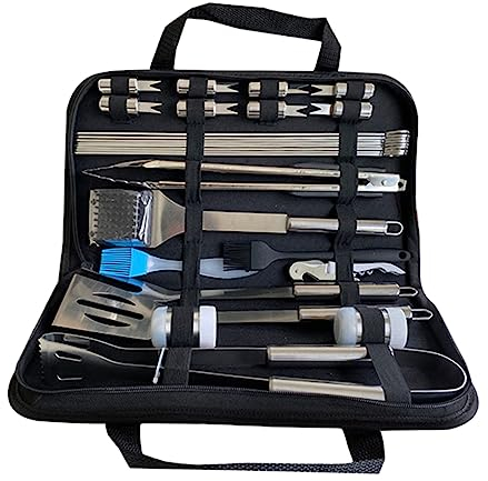 Sosoport 1 Satz 28 Stück Grillwerkzeug Lebensmittelclip Grillzubehör Grillschaufel Lebensmittelklemme Grillbürste Grillthermometer Rostfreier Stahl Grillspatel 2cr13 Edelstahl