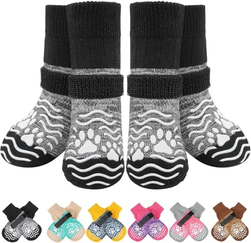 PUPTECK Anti Slip Dog Socks with Grips 2 Pairs, Shoes for Injured Paws Stop Licking, Boots Paw Protector Booties, Gripper for Hardwood Floors Walking