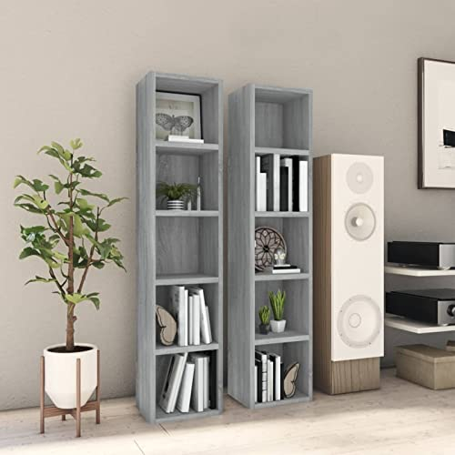 ShGaxin Scaffale per CD 2 pezzi, scaffali per libri, scaffali per riporre scaffali, mobili da scaffale, scaffalature da ufficio, legno grigio sonoma 21 x 16 x 93,5 cm