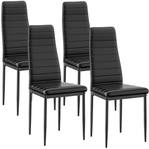 buybyroom Sedie Cucina Set da 4, Sedie Soggiorno Imbottite Sala da Pranzo Moderne, Schienale Alto, Gambe in Metallo, Per Arredo Sala da Pranzo,Cucina e Ufficio, Nero