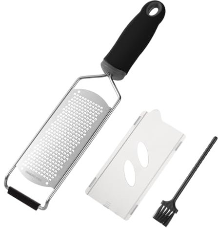 LiangYuanZen Grattugia per formaggio in acciaio inox, grattugia per limone, grattugia per parmigiano, grattugia a mano, superficie affilata, con custodia protettiva e spazzola per la pulizia per