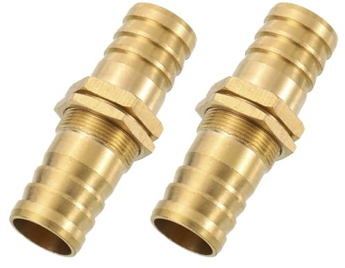 sourcing map 2Pcs 3/4 Hose Barb Fitting, Brass Hex Straight Union Hose Water Bulkhead Pipe Fitting for Water Fuel Air, Brass Tone