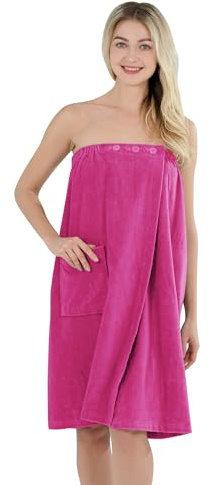 Winthome Kilt da Sauna Donna 100% Cotone, Asciugamano Sauna Donna Morbido e Confortevole, Altamente Assorbente, Regolabile con Bottoni, Accappatoio per Sauna Doccia Spiaggia Piscina (Fucsia, 80x145cm)