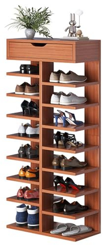 SJAPEX Offenes Schuhregal Mit 9 Ebenen Und 1 Schublade Für 16 Paar Schuhe, Versteckter Griff, Schuhregal Für Eingangsbereiche, Flure, Wohnzimmer, Schlafzimmer Und Balkone 40 * 22 * 127