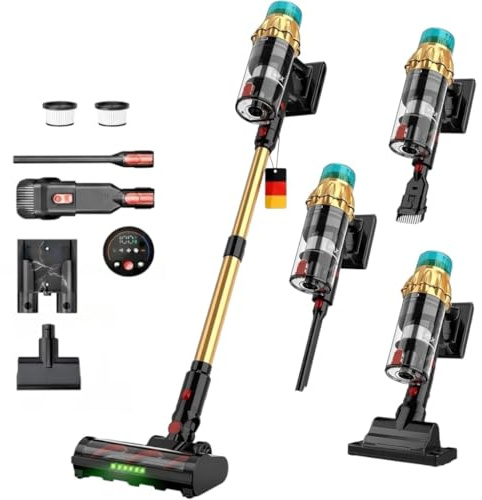 Avaloy - Produttore tedesco, aspirapolvere a batteria da 300 m², ideale per peli di animali e persone allergiche, con inserto antiacaro, 650 W, stazione di ricarica a parete, filtraggio a 8 strati