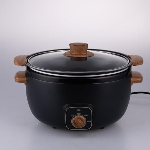 Pentola elettrica Slow cooker 240W, 2 impostazioni di cottura, inserti effetto legno