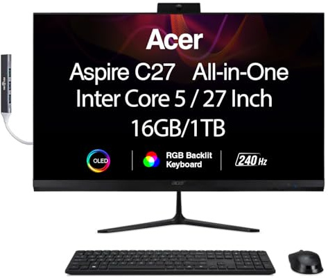 acer Aspire 27 All-in-One Desktop, 27 IPS FHD Display, AMD Ryzen 7 5825U (Ryzen 7 5000 Series), 16GB DDR4, 1TB SSD, Wi-Fi 6E, Webcam, Bluetooth 5.3, Windows 11 Pro, with DKZ USB Port Expander