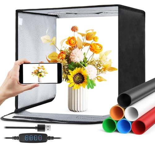 Photo Light Box 30x30cm, Photography Lighting Tent Studio Kit with 3-Color Temperature Dimmable LED Light, 6 Colors Backdrops for Jewelry/Artwork/Small Objects Tabletop Studio