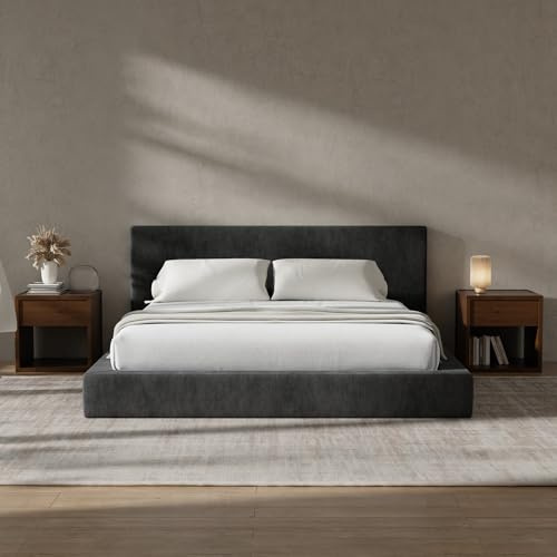 RECCI Cloud Polsterbett 180x200 cm mit gepolstertem Kopfteil, 5 cm weiche Schaumstoffpolsterung, doppelbett ohne Boxspring, leises Bettgestell im Schlafzimmer, familienbett (Schwarz) (180x200cm)