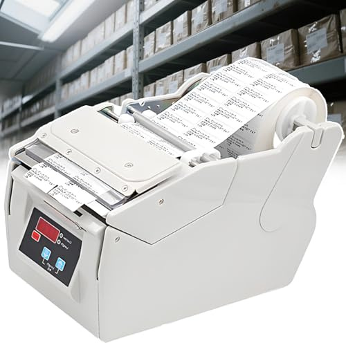Dispensador de etiquetas y máquina peladora con pantalla digital, asas de etiquetas de 5 a 180 mm, velocidad de 130 mm/s, ideal para gestión de estaciones de trabajo y inventario