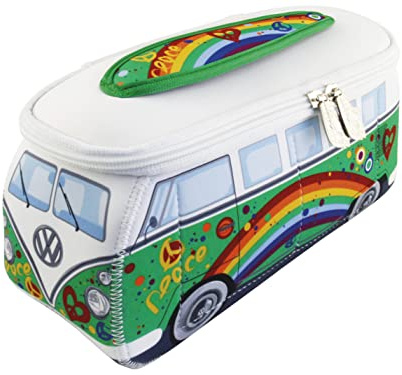 BRISA VW Collection - Trousse en néoprène Universelle pour Maquillage, cosmétiques, Produits d'hygiène, Stylo (Combi T1 Bus) - (Peace/Vert/Petit)
