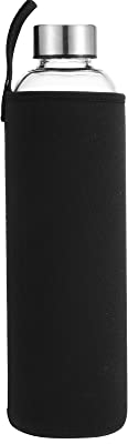 sunkey Sports Glass Water Bottle 1 Litre with Neoprene Sleeve Bpa Free Durable Reusable Leak Proof