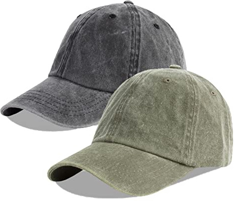 LANGZHEN Unisex Baseball Cap 100% Cotton Fits Men Women Washed Denim Adjustable Dad Hat(Black+Army Green)