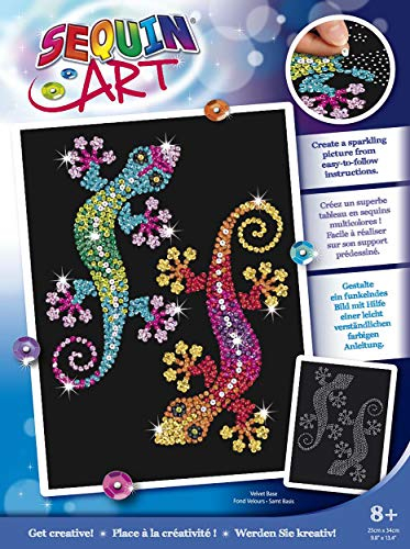 MAMMUT 8041931 - Sequin Art Paillettenbild Geckos, Steckbild Kreativset, Bastelset mit Styropor Rahmen, samtige Bildvorlage, Pailletten, Steckstiften, Anleitung, für Kinder ab 8 Jahre