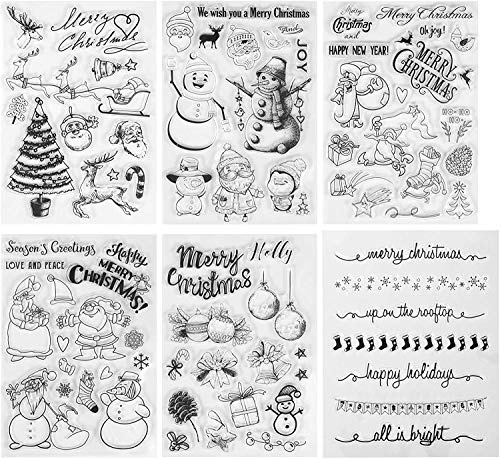 Kesote Transparent Christmas Silicone Stamps, Stamp Shaped Santa Claus, Christmas Tree, Reindeer, Snowman, DIY Stamps for Scrapbooking, Album (About 70 Pieces)