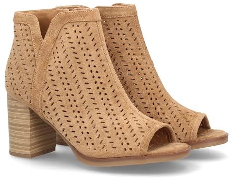 shoes&blues.es 63648-Botin de Tacon para Mujer, Comodos, con Calados, y Punta Abierta, Cierre de Cremallera en el Talon, Primavera Verano 2022. Talla 38 Kaki