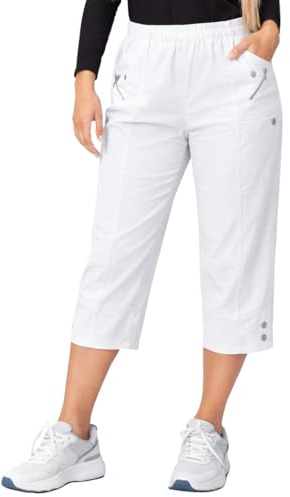 JM CLOTHING SS12 Pantalones Capri Recortados para Mujer Pantalones de Tres Cuartos Suaves 3/4 Elásticos de Poner Cintura Elástica Bolsillos Pantalones Cortos de Verano Talla Grande, blanco, 44