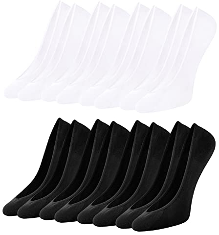 Toes Home Füßlinge Ballerina Socken Damen 8 Paar, Unsichtbare Sneaker Socken Damen Füsslinge mit Rutschfest Silikon No Show Atmungsaktiv Halbsocken Schwarz Weiß 39-42 (M)