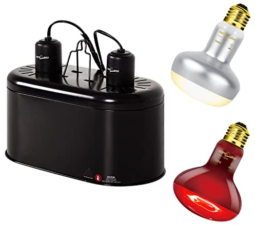 REPTI ZOO Reptile Dual Lamp Fixture Heat Lamp Bulb Combo Pack Includes 100W UVA Daylight Heating Lamp and 100W Infrared Heat Emitter Infrared Basking Spot