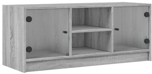 vidaXL Brown Oak Engineered Wood TV Cabinet with Glass Doors - Media Stand for Living Room, Modern Entertainment Unit with Storage, 102x37x42 cm