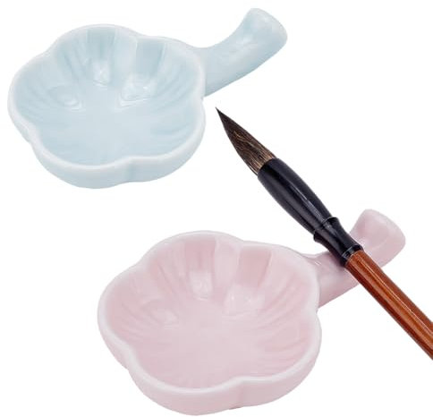 PH PandaHall 2PCS Blume Keramik Tintenteller, 2 Farben Porzellan Tuscheschale Chinesische Kalligraphie Malerei Pinselhalter Tuscheschälchen für chinesische Kalligrafie und Sumi-E-Malerei