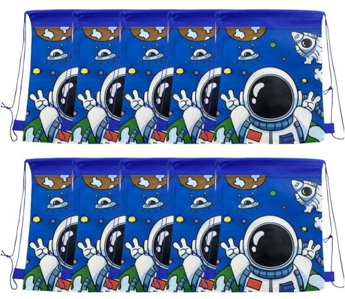 Lpitoy Mochila con Cordón para Niños, Bolsa De Almacenamiento con Cordón para Tema De Astronauta En Espacio Exterior, Regalo para Vuelta Colegio, 10 Uds.