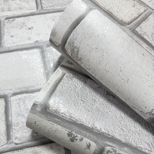 Murgall Selbstklebend Tapete Grau Wandpapier 44x305cm Vintage Ziegel Wandaufkleber Backstein Stein Tapeten Abziehen Aufkleben Dekorative Aufkleber für Küche Schlafzimmer Wand