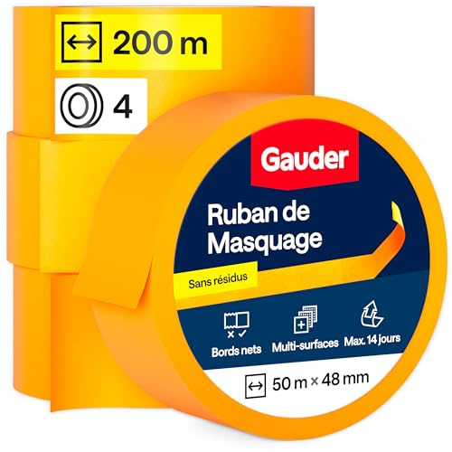 GAUDER Goldband Malerkrepp aus Premium-Washi für präzise Farbkanten - Maler Klebeband rückstandsfrei - Kreppband und Abdeckband - Malerband Masking Tape - Abklebeband Maler (4 Rollen - 48 mm x 50 m)