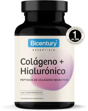 Bicentury Colágeno Ácido Hialurónico - Complemento Alimenticio con Péptidos de Colágeno Bioactivo, Ácido Hialurónico, 2 vitaminas y 2 minerales, 90 comprimidos