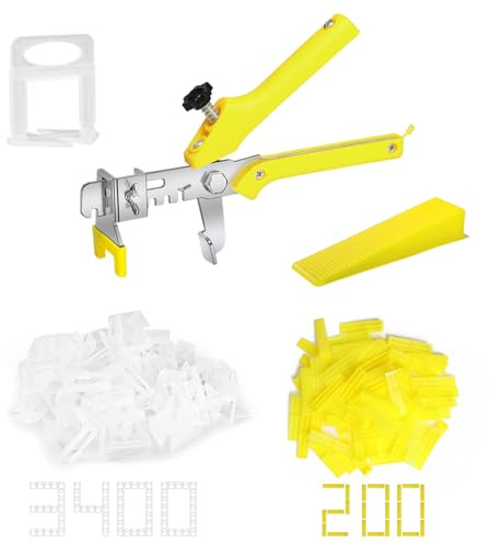 VUAOHIY Tile Leveling System with Plier - Tile Spacers and Reusable Wedges, Tile Leveling Clips Tile Tools for Tiles and Stone Installation (1/8 * 3400 Spacers and 200 Wedges)