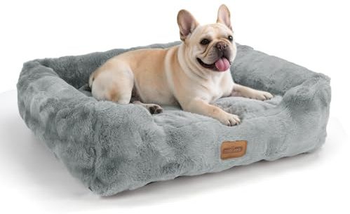 Nobleza Cama Perro Mediano, Cama para Perros Peludo y Mullido, Felpa de Burbujas Ultra Suave, Acolchado Reforzado, Funda Desenfundable Fácil Limpieza, Base Antideslizante, 65x55x20cm, Gris