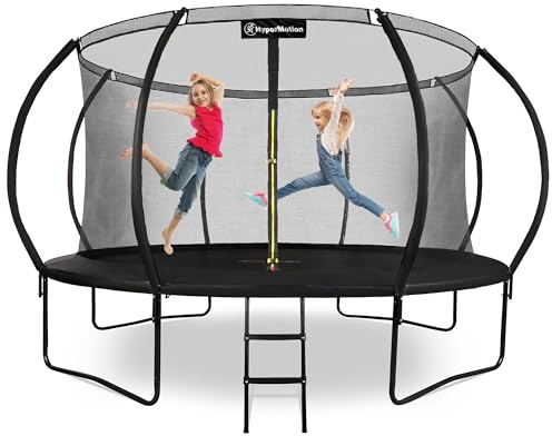 Hypermotion Cama Elástica para Niños Exterior hasta 150 kg - Trampolín de Jardín 244/305/366/430/487 cm con Red de Seguridad - Secado Rápido y Resistente al Agua