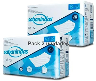 Indas - Salva Camas Sabanindas Extra - Pack 2 Paquetes de 25 Protectores de 60 x 40 - Protectores Absorbentes, Ideal para Incontinencia, Confort y Seguridad - Libre de Látex