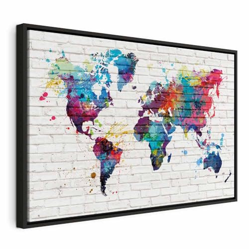 murando - Quadro con Cornice Nera su Tela Mappamondo 90x60 cm 1 Pezzo - Quadri con Cornici Camera da Letto - Canvas con Struttura Telaio in Legno - Stampe da Parete - Idea Regalo k-A-0189-b-a