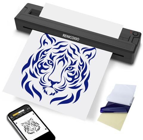 Pochoir de tatouage - Imprimante de tatouage thermique sans fil avec 10 papiers de transfert - Machine de tatouage portable - Fournitures de tatouage pour artistes de tatouage et débutants, compatible